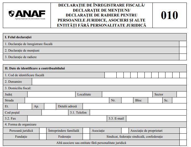 ANAF a actualizat formularele de inregistrare fiscala 010, 013 si 700