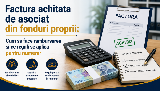Factura achitata de asociat din fonduri proprii Cum se face rambursarea si ce reguli se aplica pentru numerar