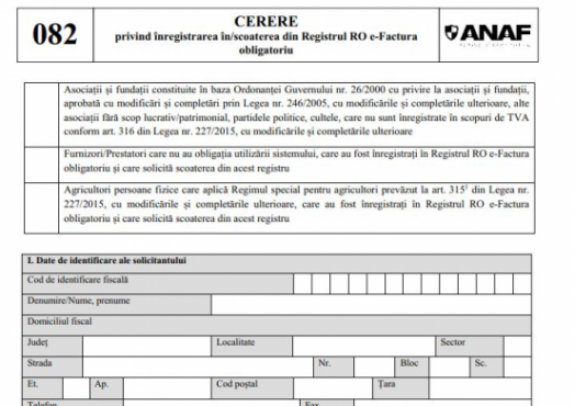 ANAF a actualizat Procedura privind organizarea si inscrierea in Registrul RO e-Factura obligatoriu, precum si formularul 082
