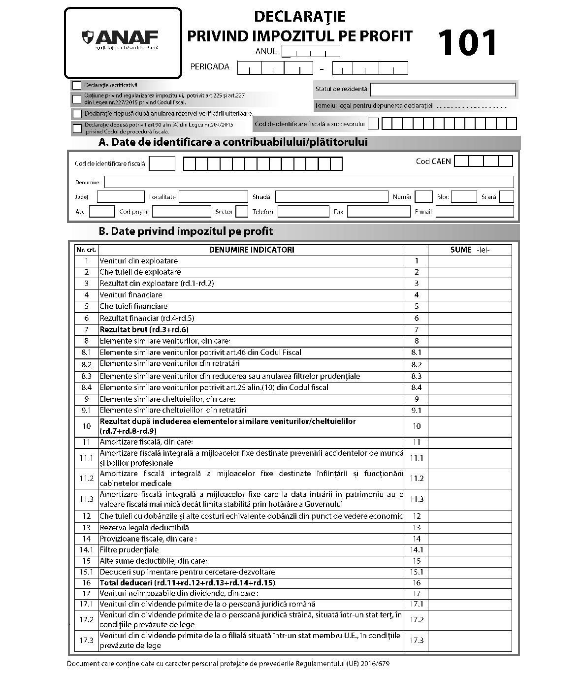Peephole Beloved Emulation Noua declaratie 101 privind impozitul pe profit (Ordinul 4072/2020)